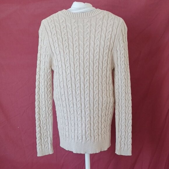 Croft & Barrow Beige Cable Knit Crew Neck Long Sleeve Sweater 100% Cotton Medium - Picture 5 of 13
